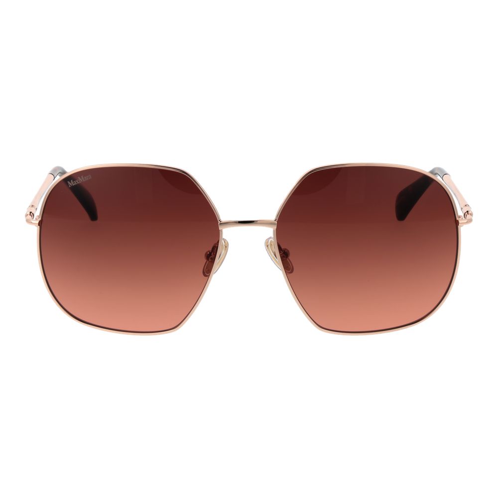 Max Mara rose gold metal sunglasses with slim frames and dark tinted lenses, stylish accessories for sun protection.
