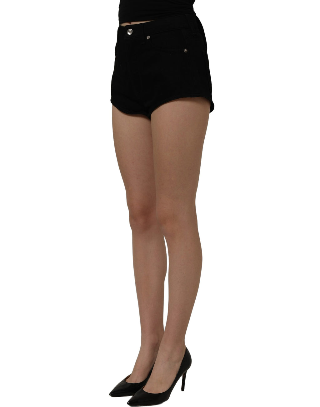 Dark gray cotton Dolce & Gabbana mid-rise denim hot pants shorts with a fitted waistband and classic five-pocket design.