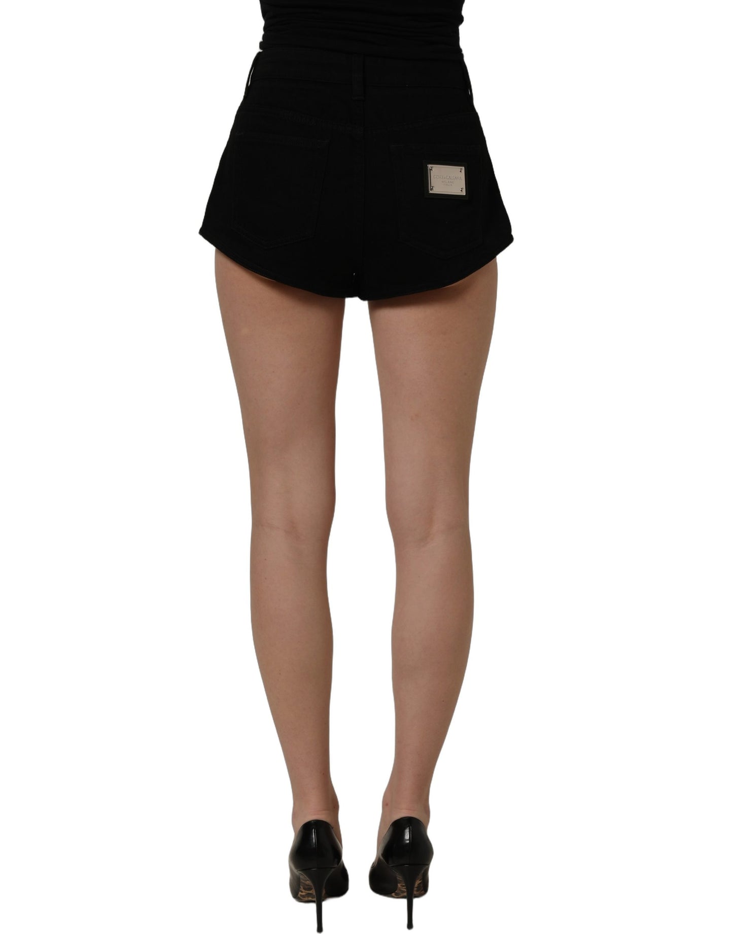 Dolce & Gabbana Black Cotton Mid Rise Denim Hot Pants Shorts Dolce & Gabbana