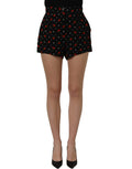 Black floral high-rise women's hot pants shorts by Dolce & Gabbana, featuring a stylish design and fitted silhouette.