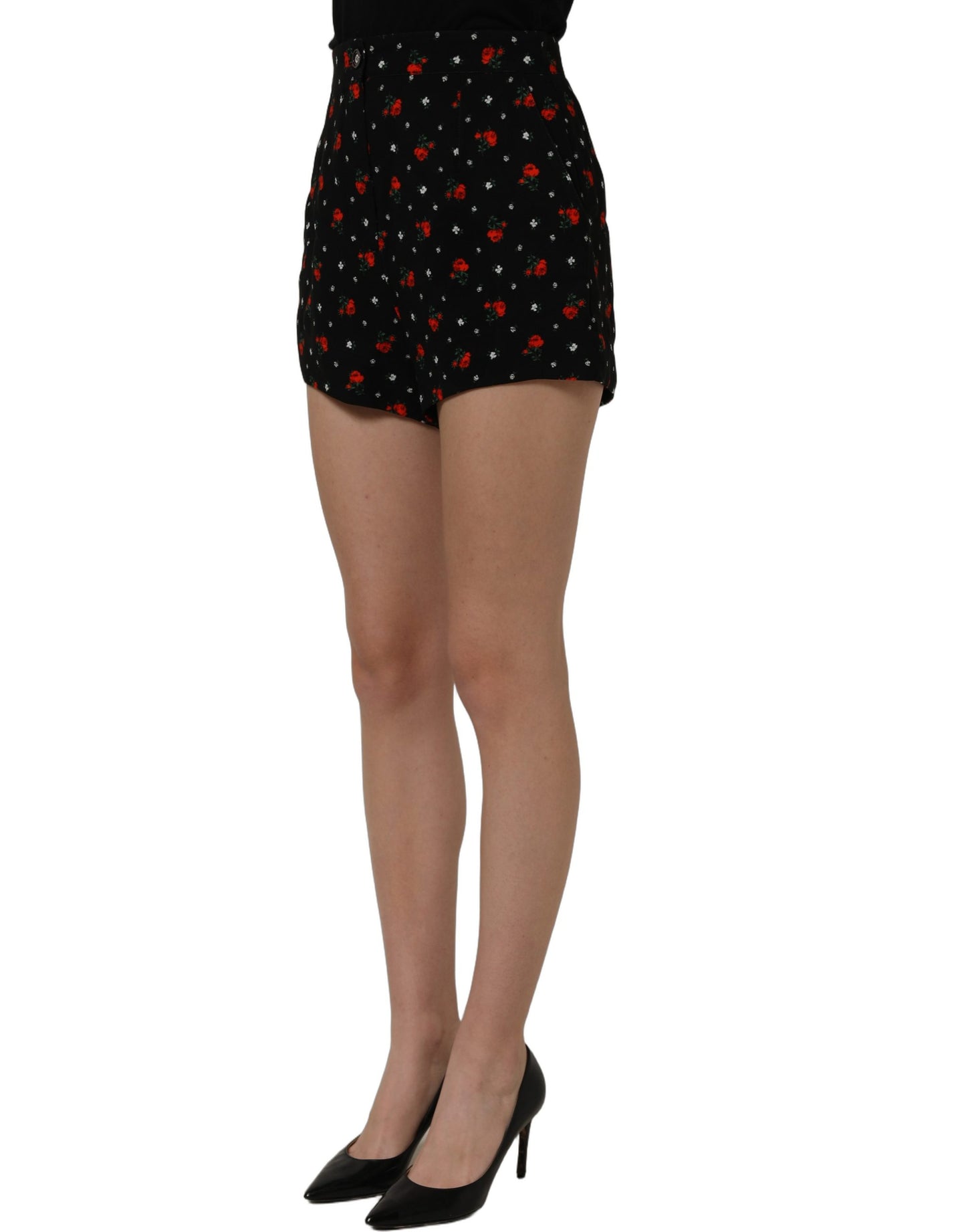 Dolce & Gabbana Black Floral High Rise Women Hot Pants Shorts Dolce & Gabbana