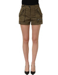 Dolce & Gabbana green cotton mid-rise cargo hot pants shorts with pockets and relaxed fit, perfect for casual summer wear.