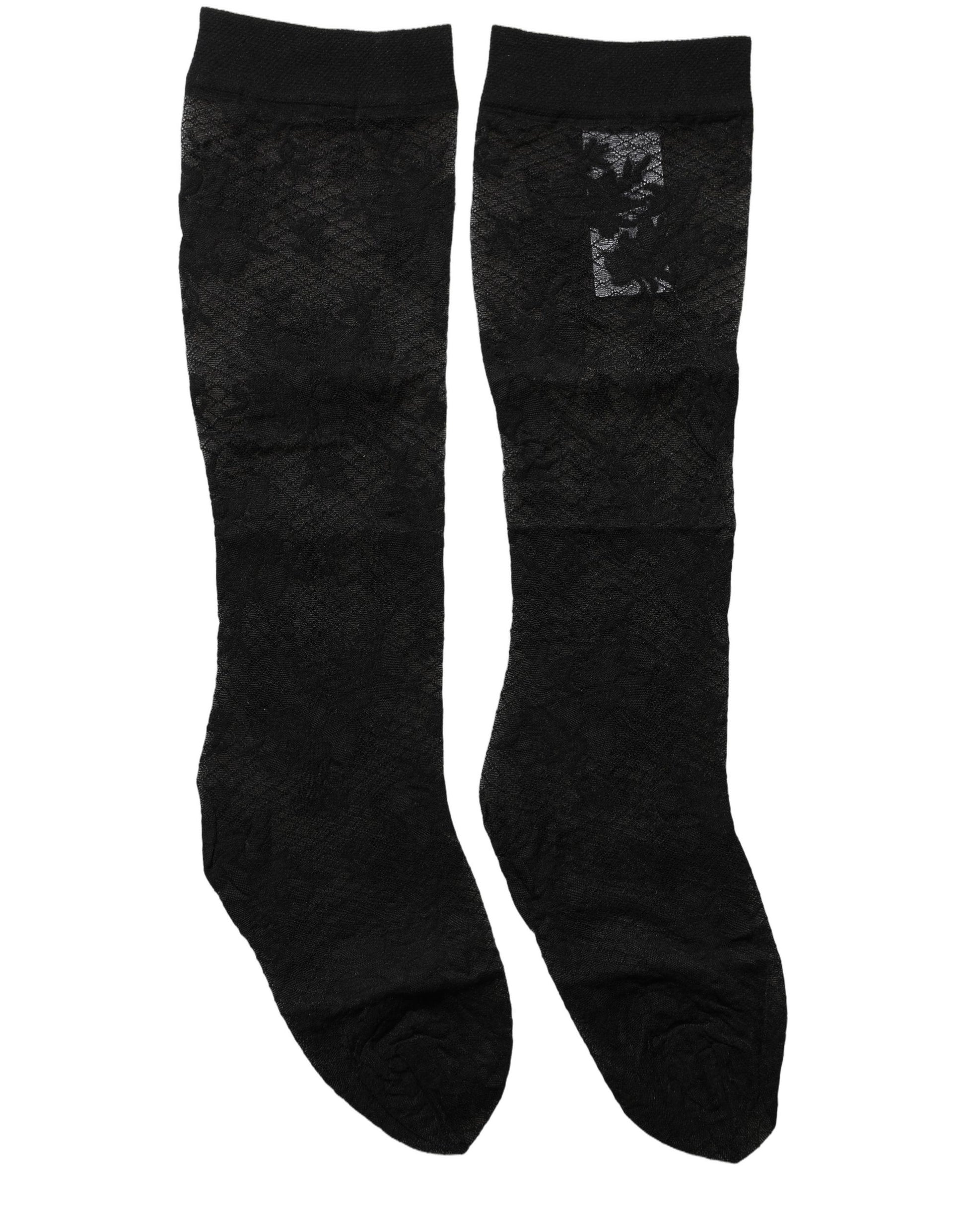 Dolce & Gabbana Black Floral Lace Nylon Stretch Stockings Socks Dolce & Gabbana