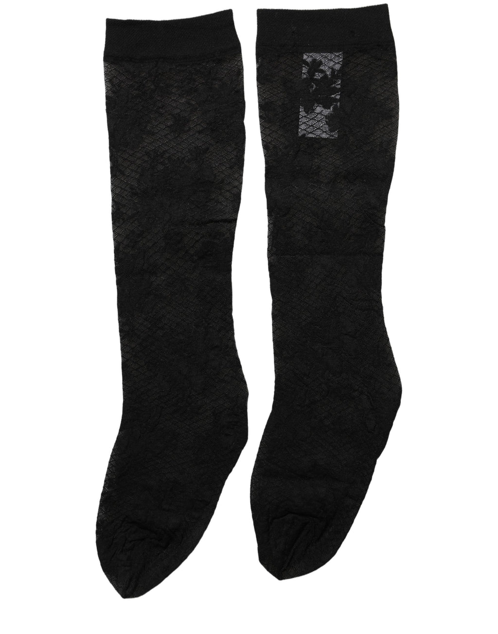 Black floral lace nylon stretch stockings from Dolce & Gabbana with intricate floral patterns and a sleek, fitted design.
