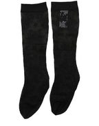 Black floral lace nylon stretch stockings from Dolce & Gabbana with intricate floral patterns and a sleek, fitted design.