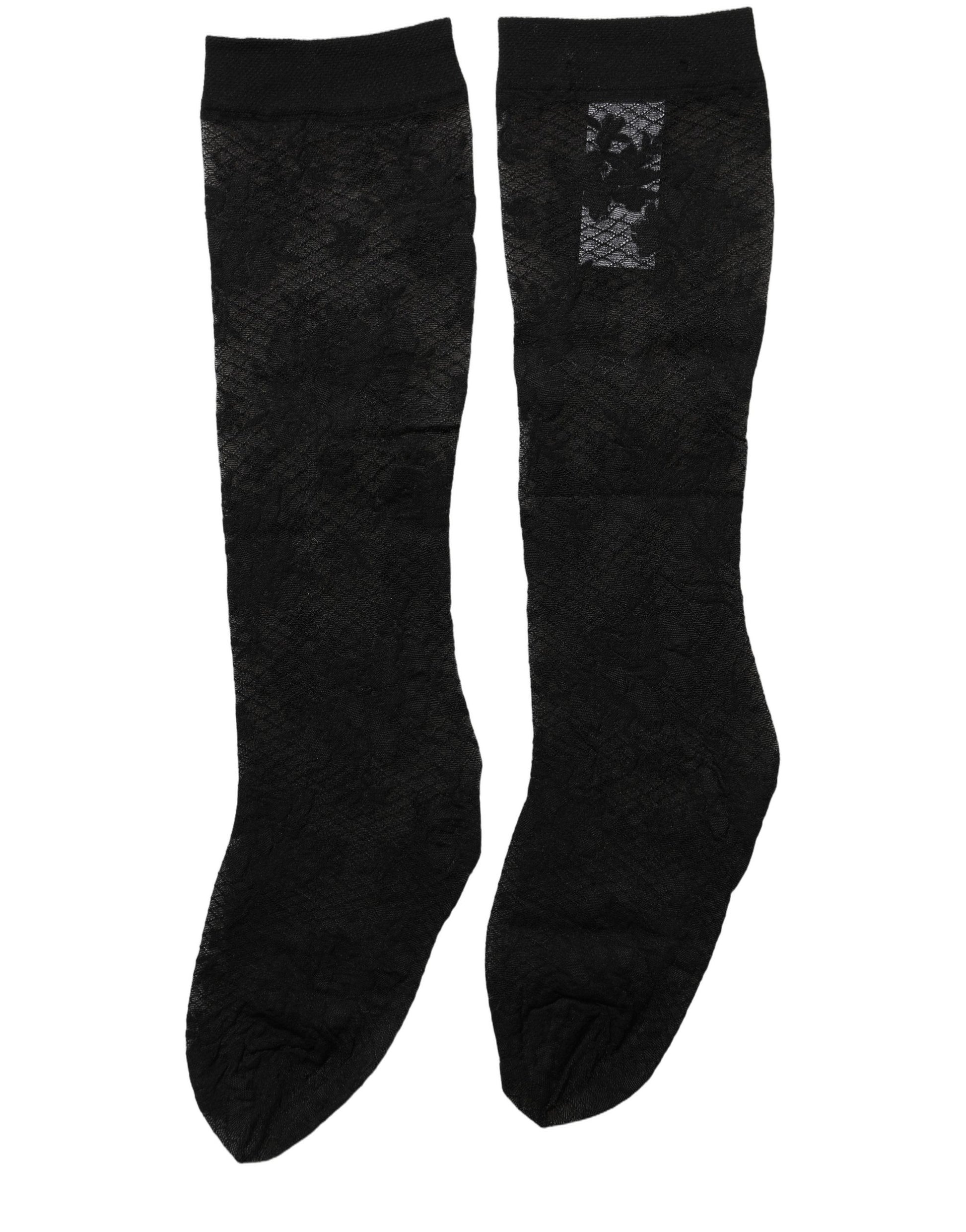 Dolce & Gabbana Black Floral Lace Nylon Stretch Stockings Socks Dolce & Gabbana