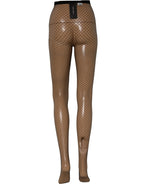 Dolce & Gabbana black fishnet nylon tights with intricate pattern, designed for stylish legwear and hosiery fashion.