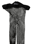 Black fishnet nylon tights by Dolce & Gabbana, showcasing their intricate fishnet pattern and sleek, form-fitting design.