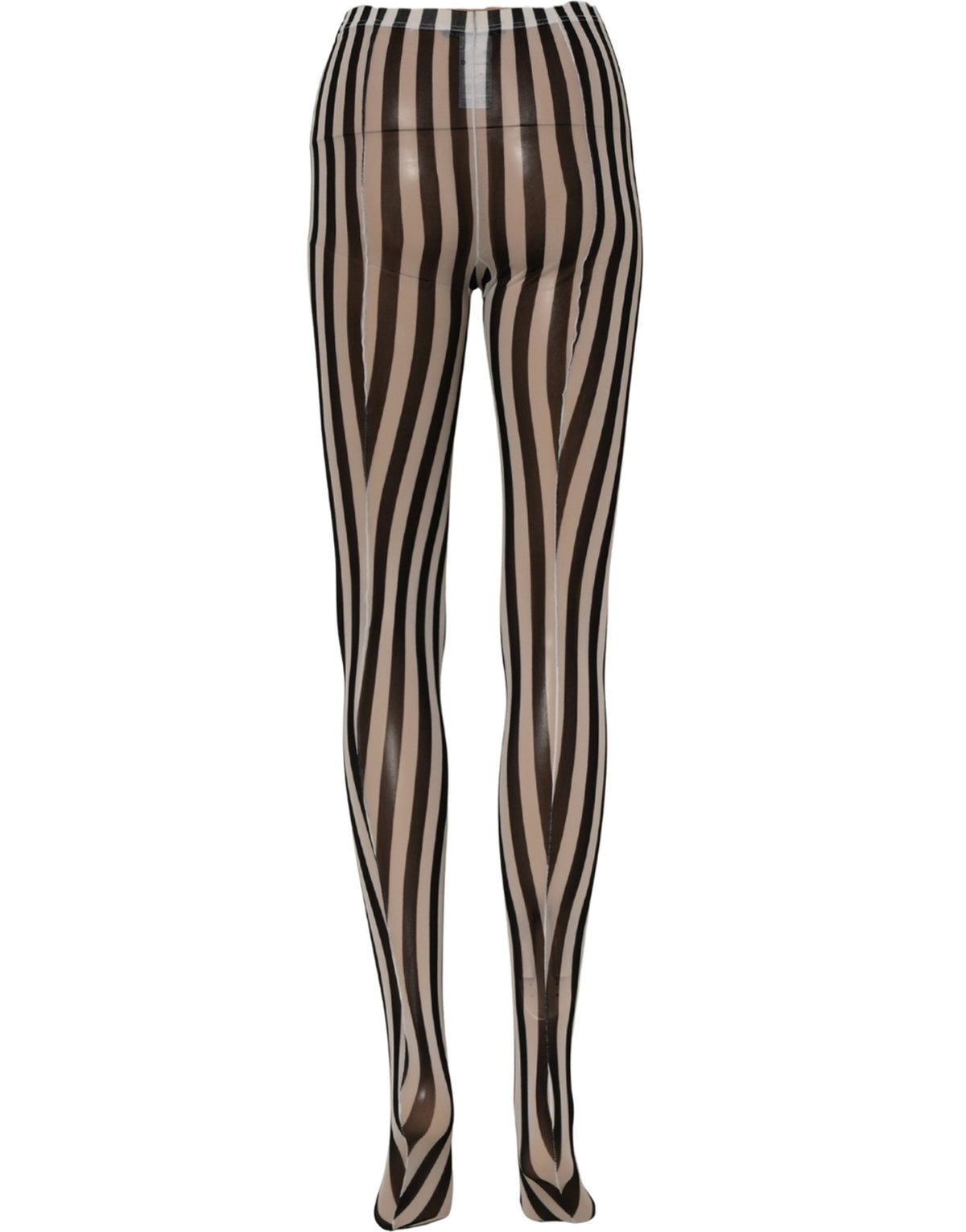 Dolce & Gabbana black and white striped tights with sheer panel and elastic waistband, designed for stylish legwear.