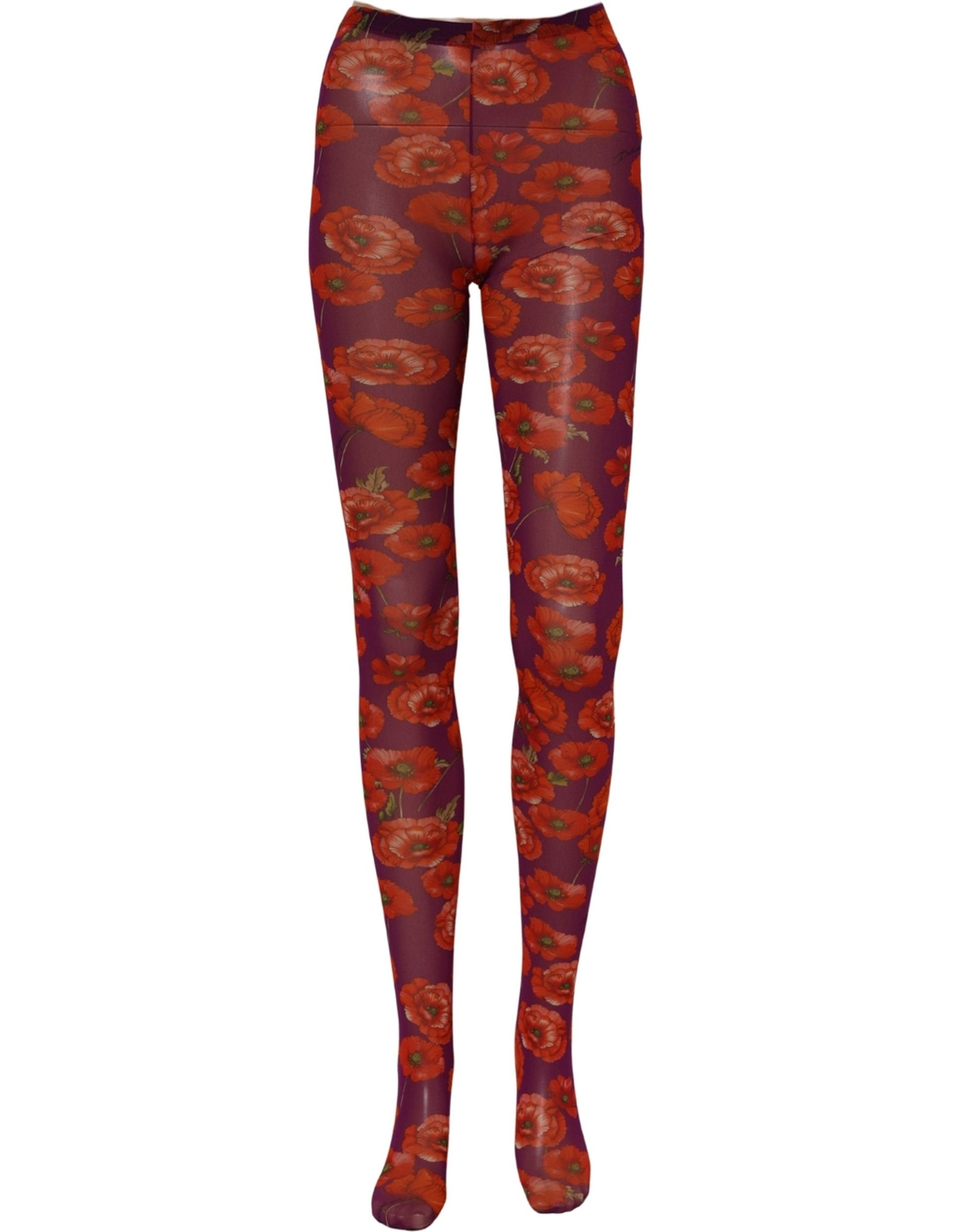Dolce & Gabbana Purple Nylon Floral Print Tights Stockings Socks Dolce & Gabbana