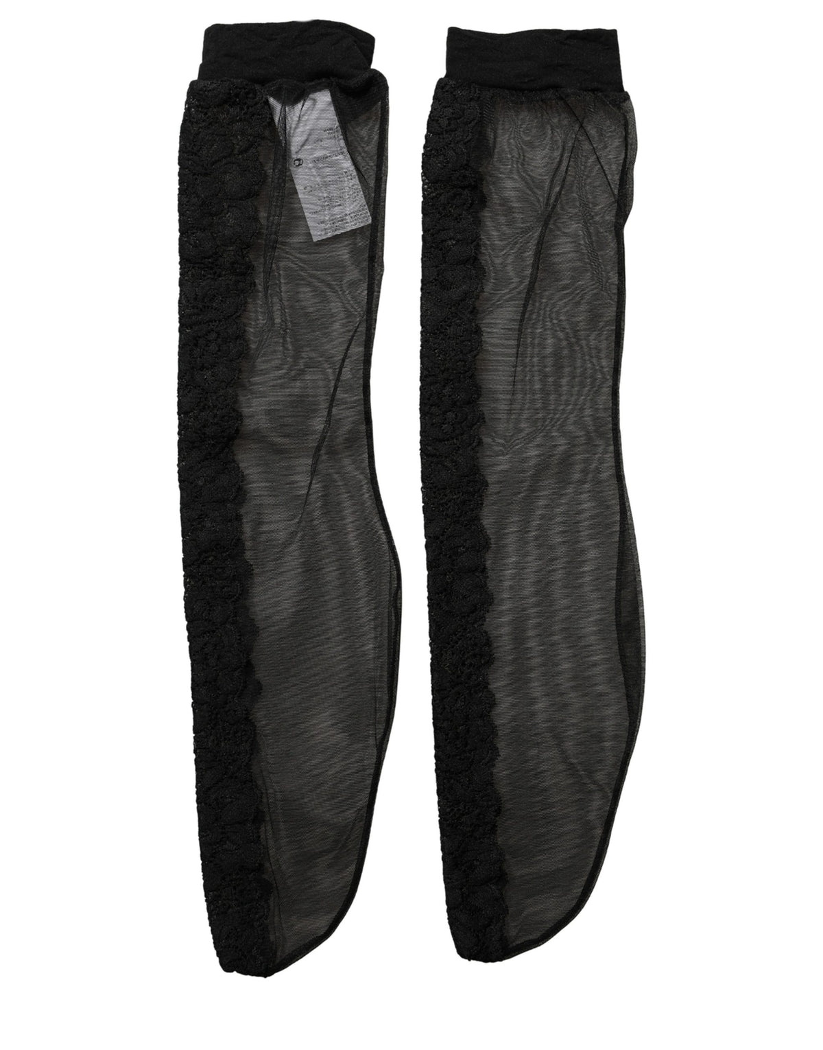 Black nylon mesh calf-length socks by Dolce & Gabbana featuring sheer design and subtle branding.