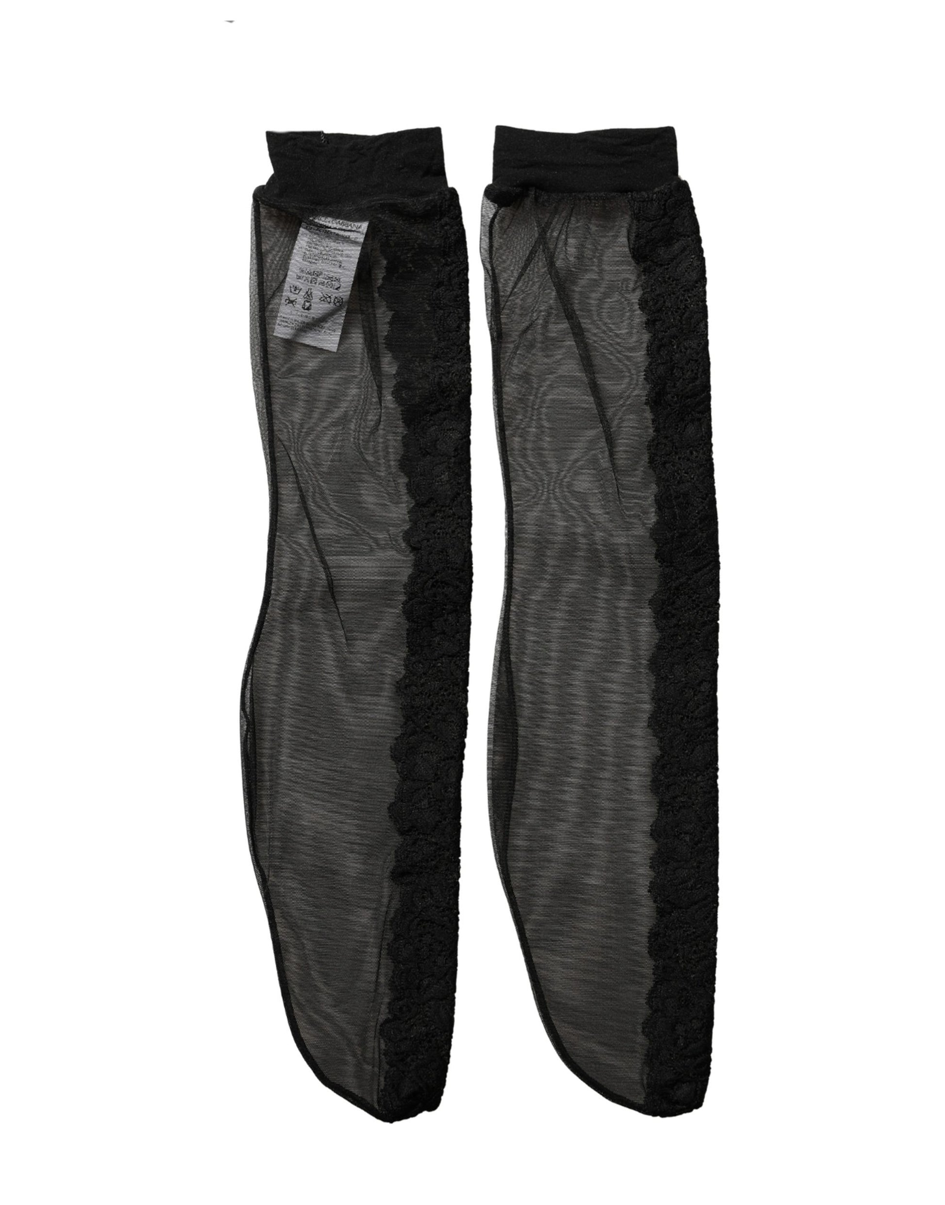 Dolce & Gabbana Black Nylon Mesh Sheer Calf Long Accessory Socks Dolce & Gabbana