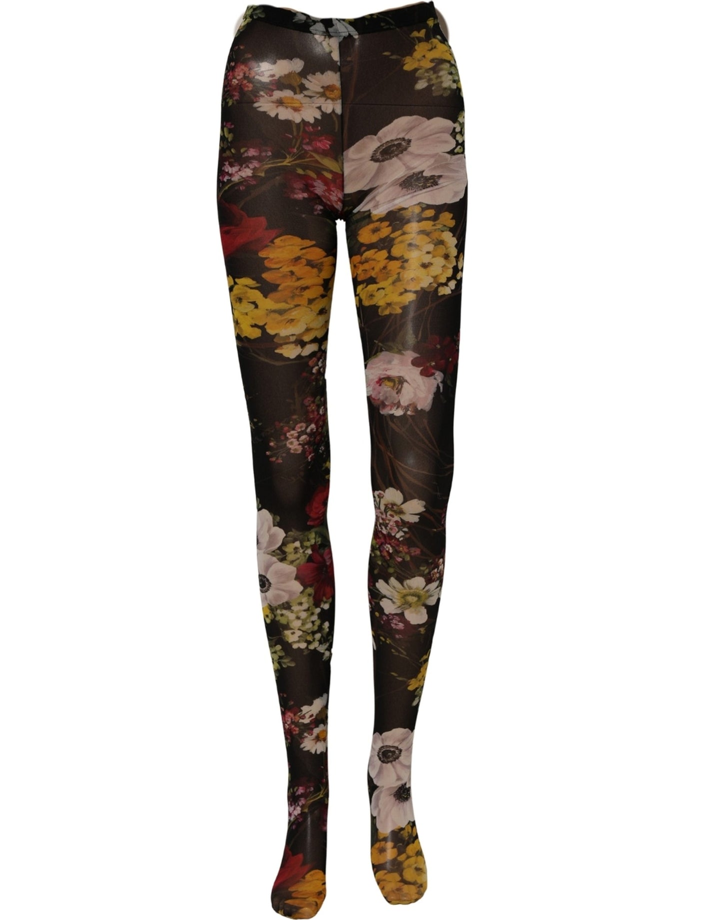 Dolce & Gabbana Black Nylon Floral Print Tights Stockings Socks Dolce & Gabbana