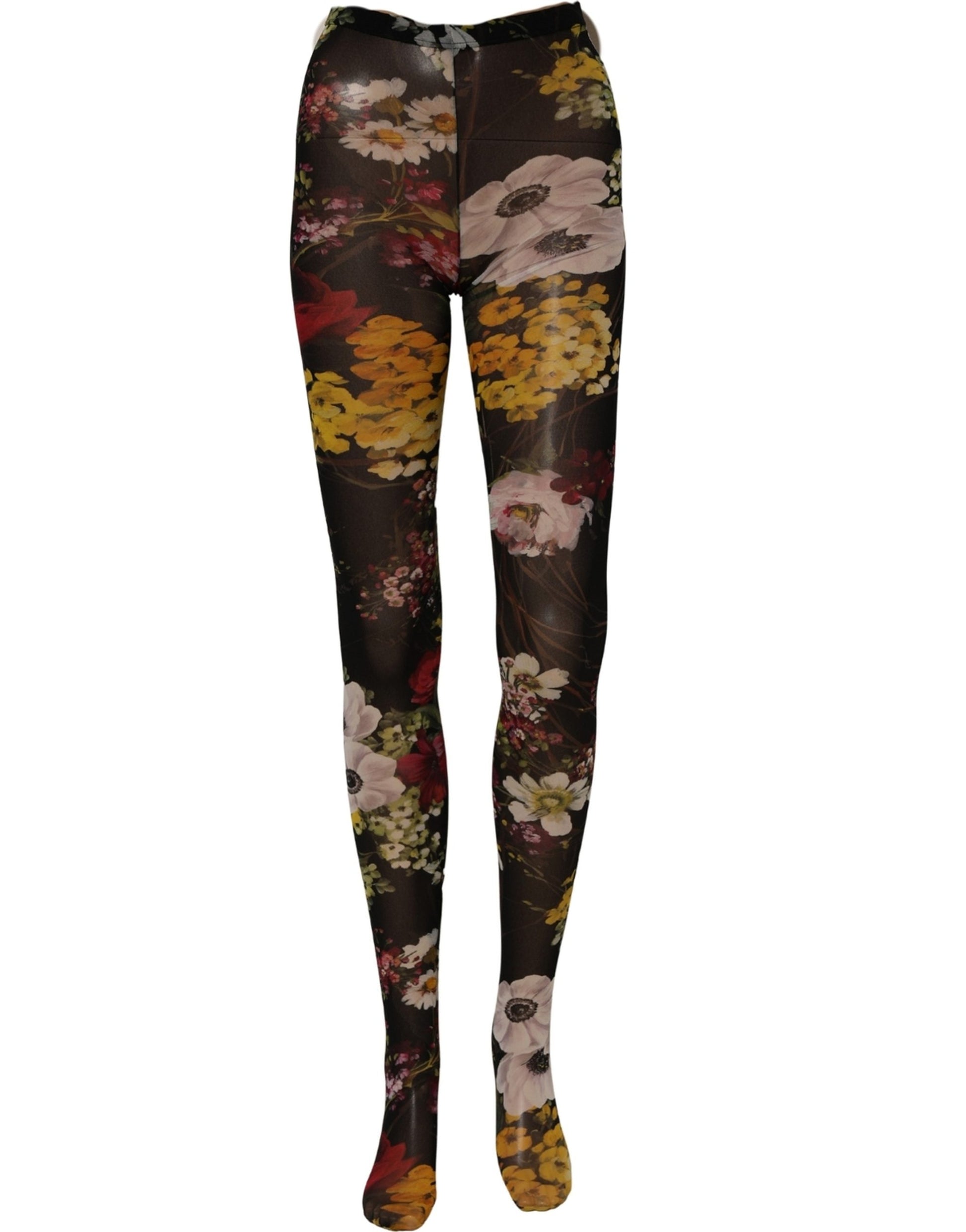 Dolce & Gabbana Black Nylon Floral Print Tights Stockings Socks Dolce & Gabbana