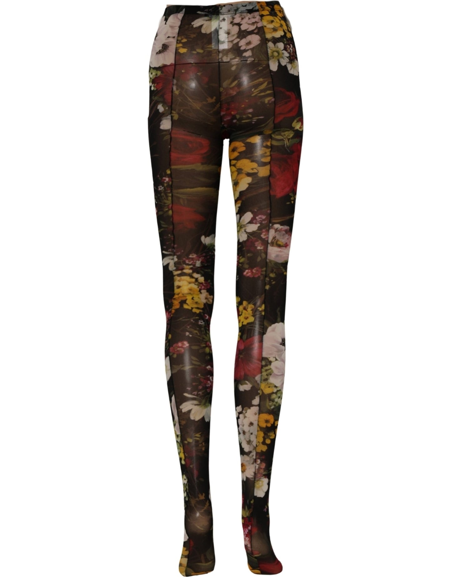 Dolce & Gabbana Black Nylon Floral Print Tights Stockings Socks Dolce & Gabbana