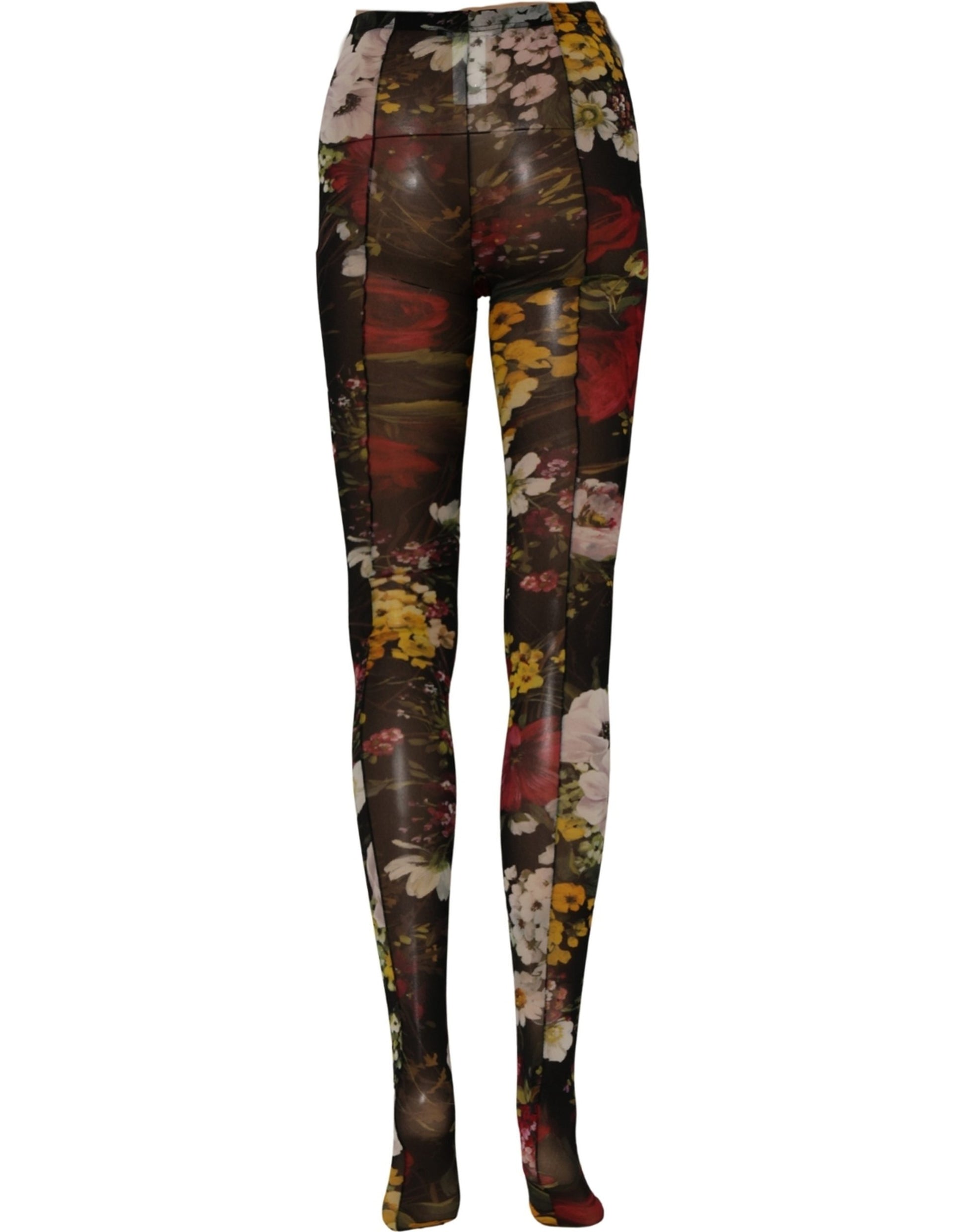 Dolce & Gabbana Black Nylon Floral Print Tights Stockings Socks Dolce & Gabbana