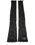 Dolce & Gabbana black floral lace nylon stretch knee-high socks displayed on a model's legs.