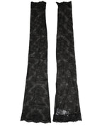 Dolce & Gabbana black floral lace nylon stretch knee-high socks displayed on a model's legs.