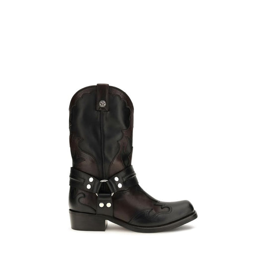 Versace Black Calf Leather Bos Taurus Ankle Boots Versace