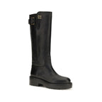 Miu Miu Black Calf Leather Bos Taurus Flat Boots Miu Miu