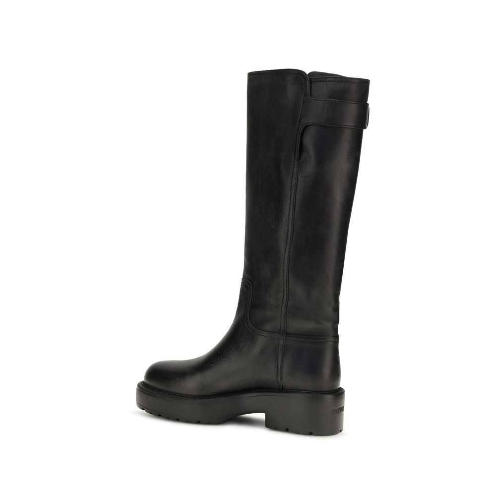 Miu Miu Black Calf Leather Bos Taurus Flat Boots Miu Miu