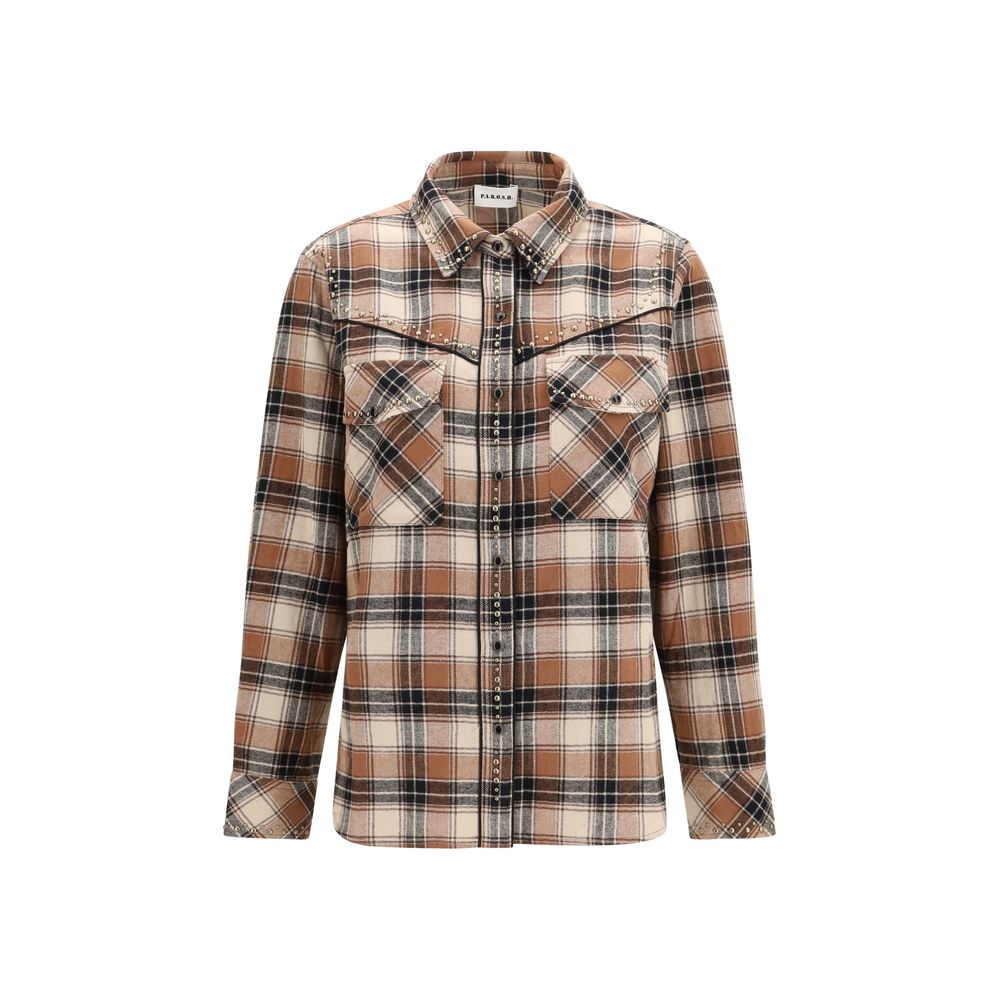 P.A.R.O.S.H. Brown Cotton Pattern Shirt - Eljoys Fashion 