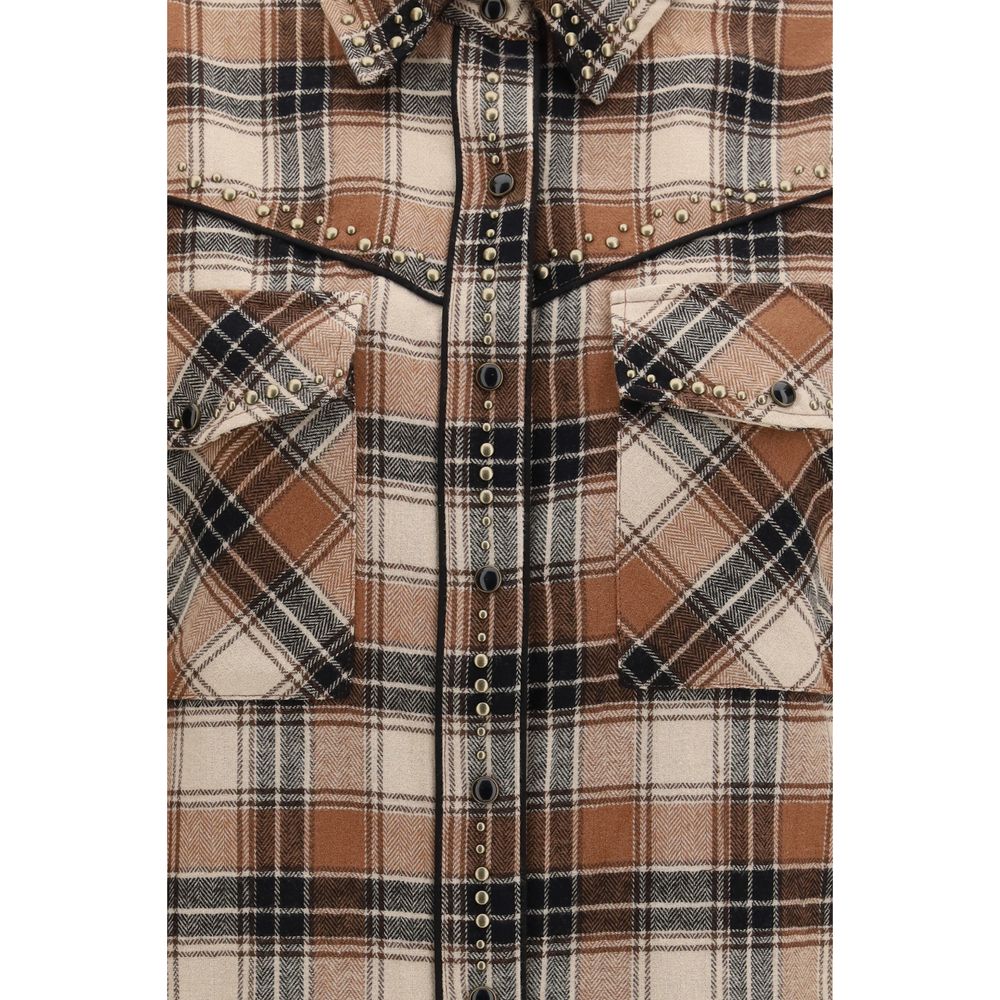 P.A.R.O.S.H. Brown Cotton Pattern Shirt - Eljoys Fashion 