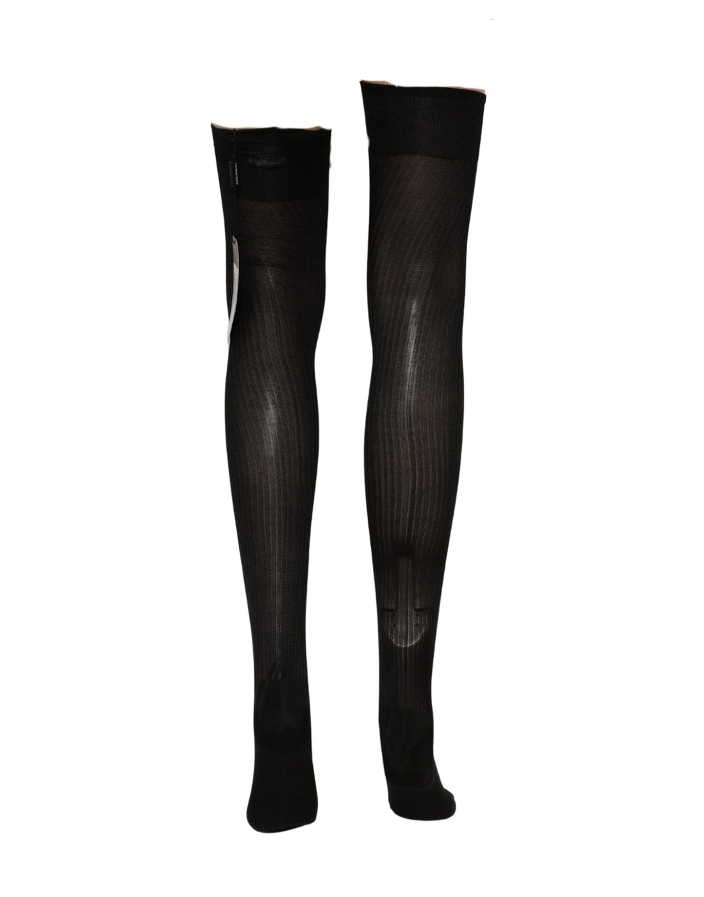 Dolce & Gabbana Black DG Logo Rhinestones Stretch Thigh High Socks Dolce & Gabbana