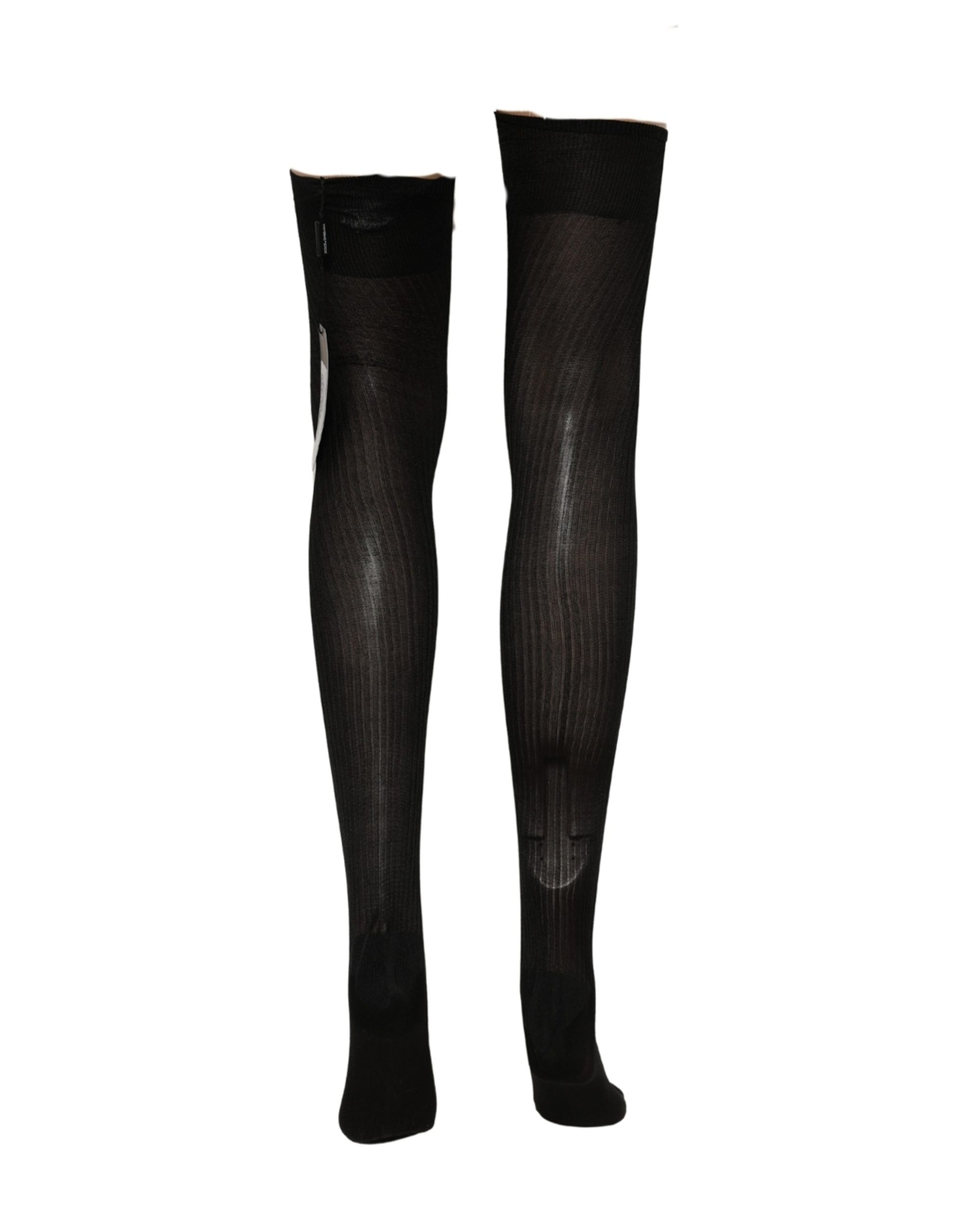 Dolce & Gabbana Black DG Logo Rhinestones Stretch Thigh High Socks Dolce & Gabbana