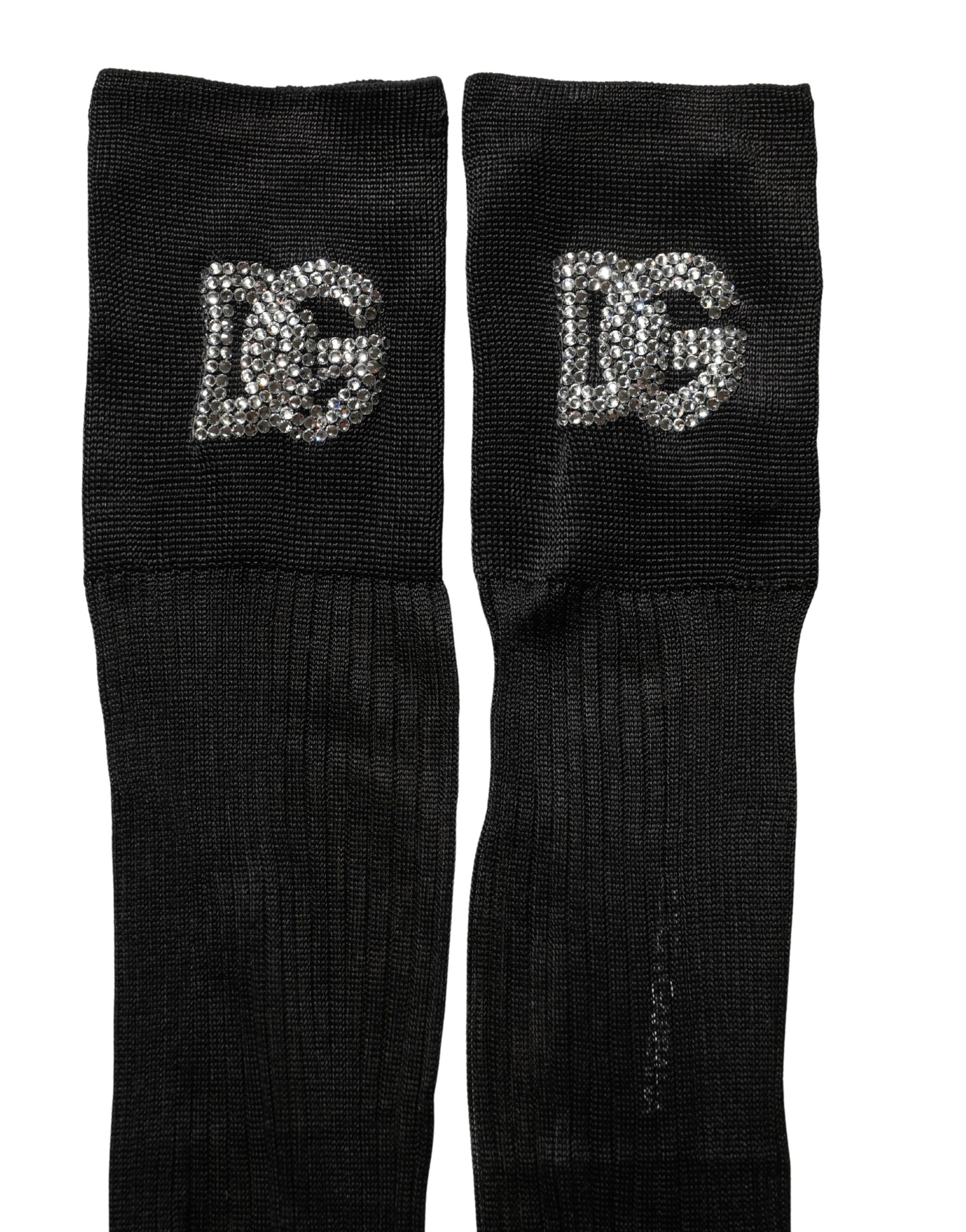 Dolce & Gabbana Black DG Logo Rhinestones Stretch Thigh High Socks Dolce & Gabbana