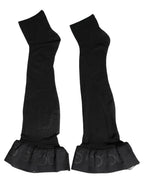 Dolce & Gabbana Black Nylon Logo Calf Long Women Accessory Socks - Eljoys Fashion 