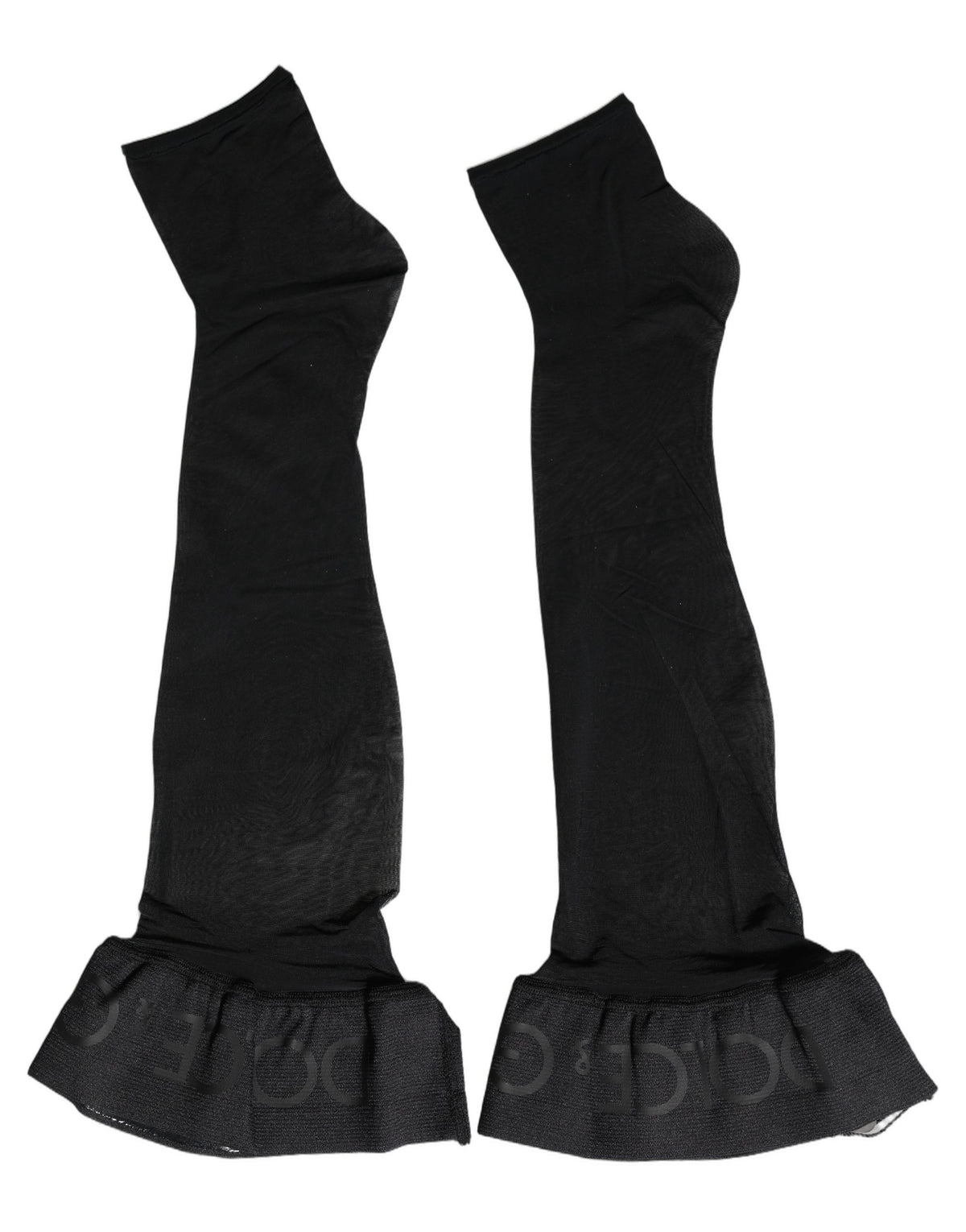 Dolce & Gabbana Black Nylon Logo Calf Long Women Accessory Socks - Eljoys Fashion 