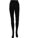Dolce & Gabbana black nylon tights stocking pantyhose with a smooth, opaque finish and elastic waistband, shown on a model.