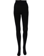 Dolce & Gabbana black nylon tights stocking pantyhose with a smooth, opaque finish and elastic waistband, shown on a model.