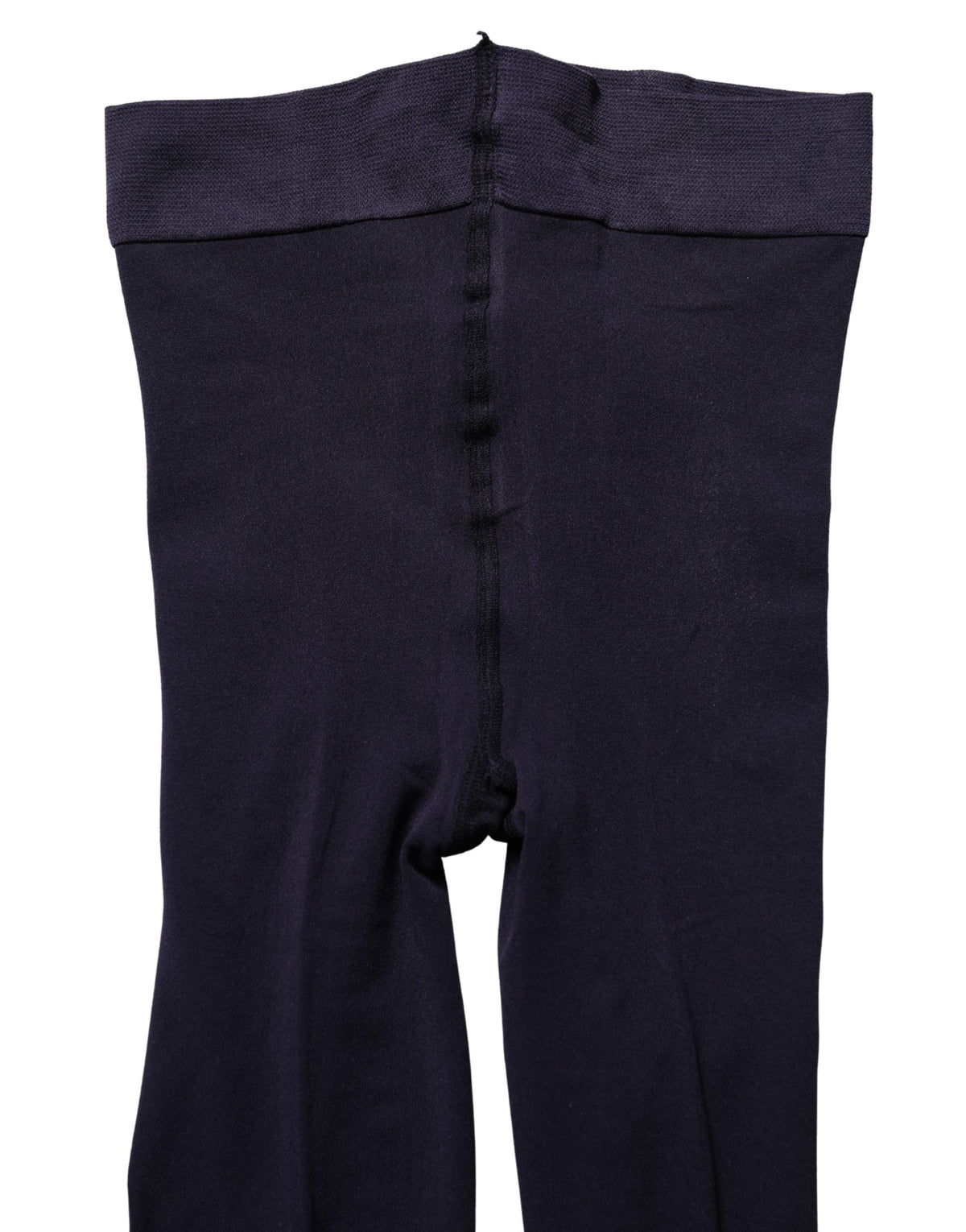 Dark blue nylon sheer tights from Dolce & Gabbana, showing the smooth, fitted appearance of the stockings on a model.