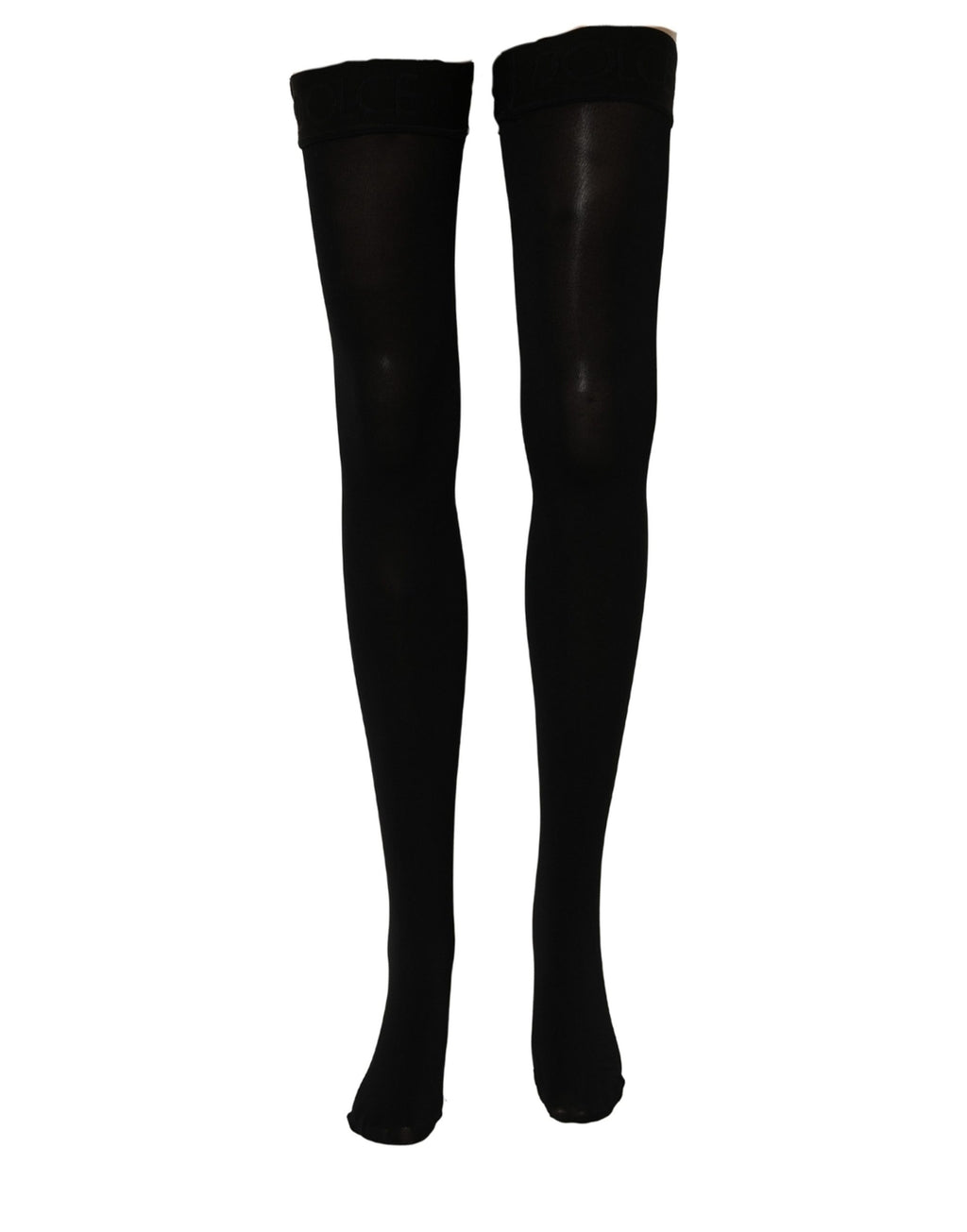 Black Dolce & Gabbana nylon thigh-high stockings with a smooth, fitted design and subtle branding details.