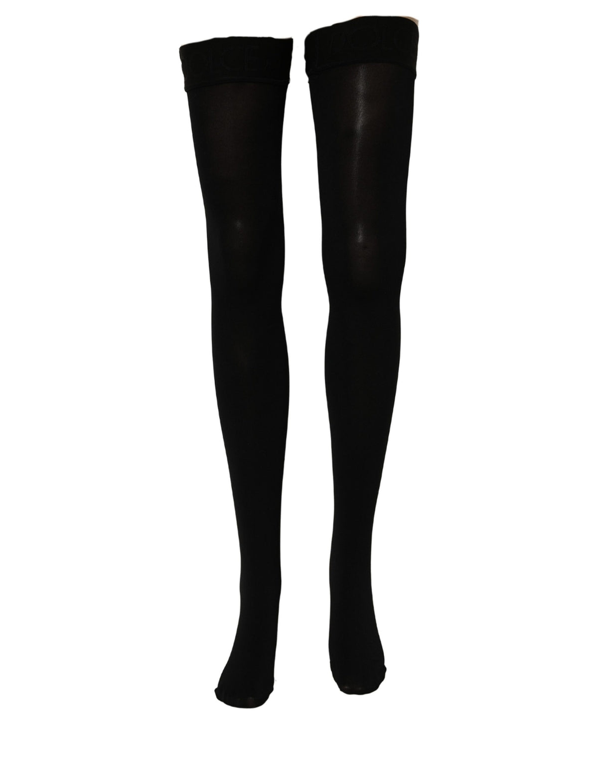 Black Dolce & Gabbana nylon thigh-high stockings with a smooth, fitted design and subtle branding details.