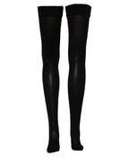 Dolce & Gabbana black nylon thigh-high stockings with a smooth, sleek finish and reinforced toe, designed for elegant fashion.