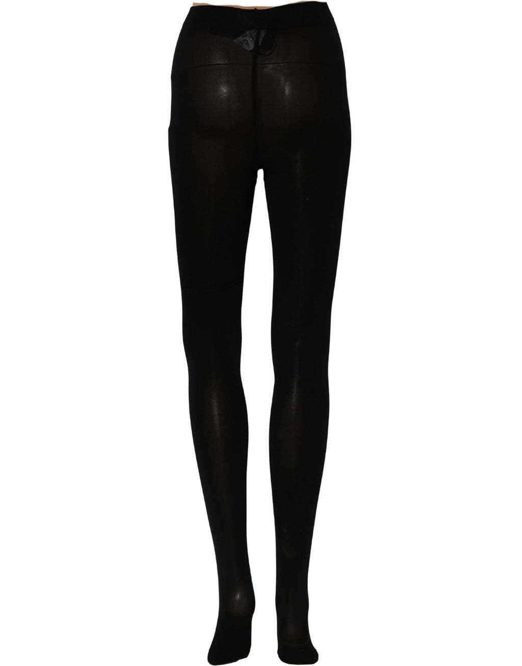 Black nylon Dolce & Gabbana sheer tights with a smooth, form-fitting design and subtle branding, perfect for elegant legwear.