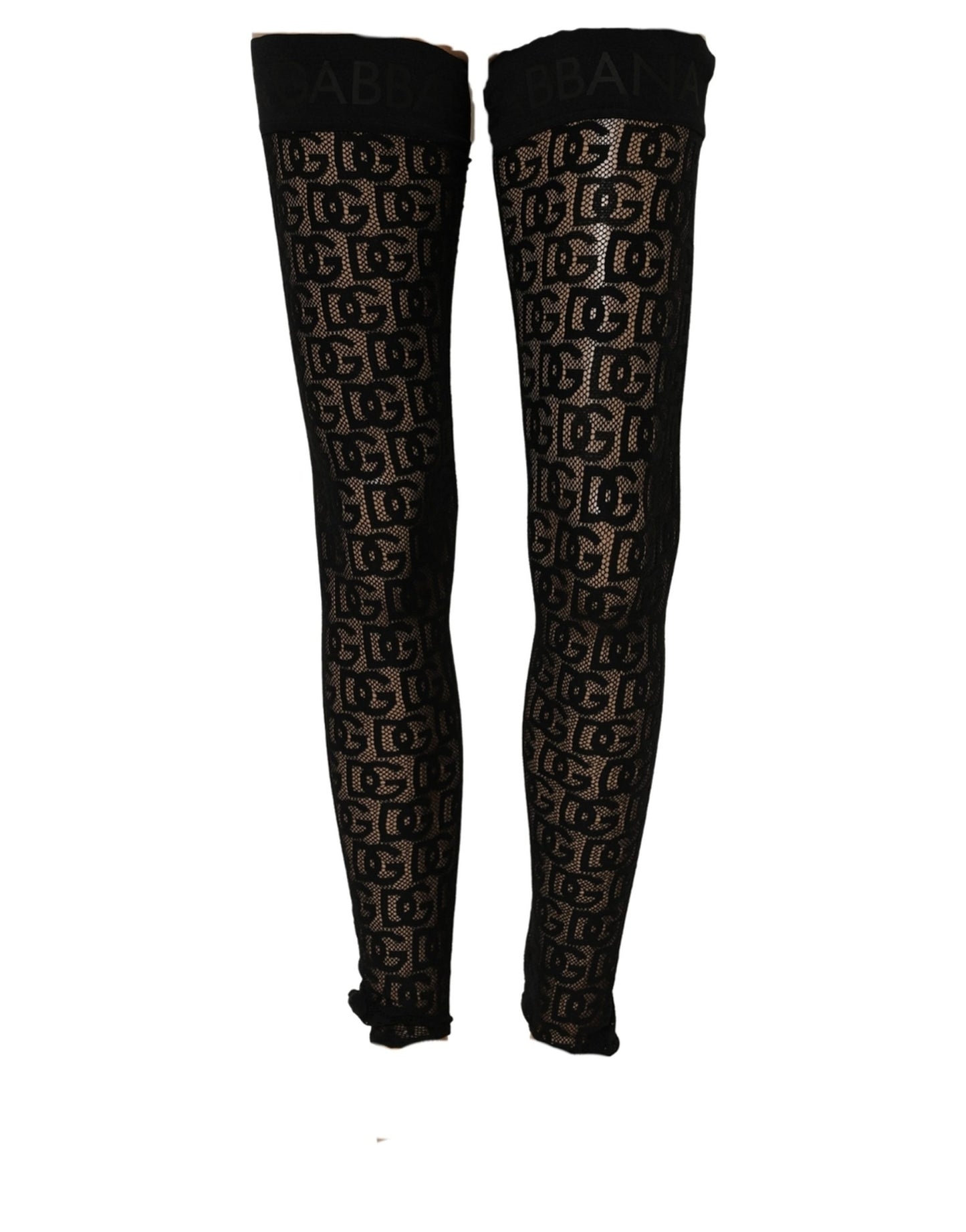 Dolce & Gabbana Black DG Logo Sheer Nylon Thigh High Socks Dolce & Gabbana