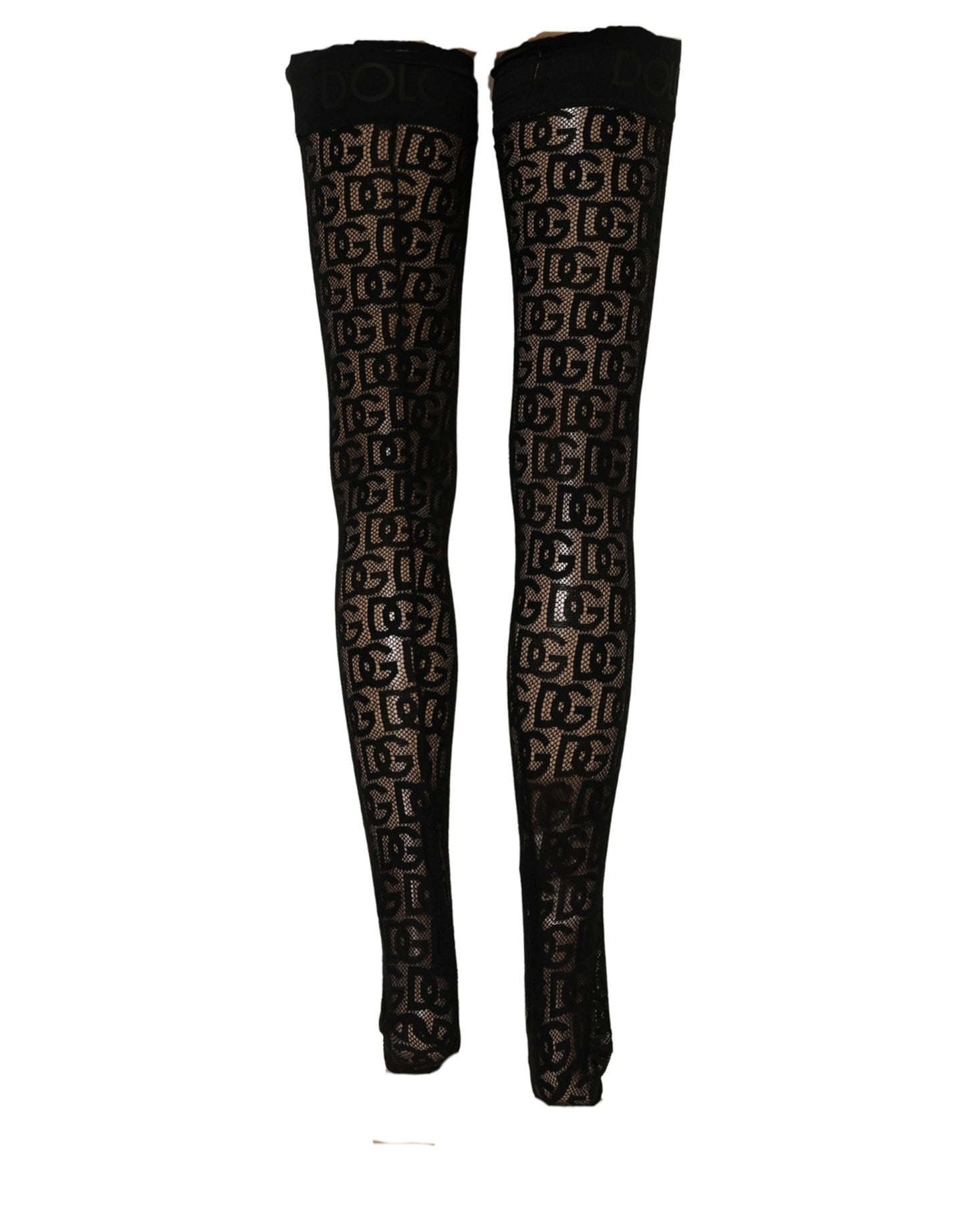Dolce & Gabbana Black DG Logo Sheer Nylon Thigh High Socks Dolce & Gabbana