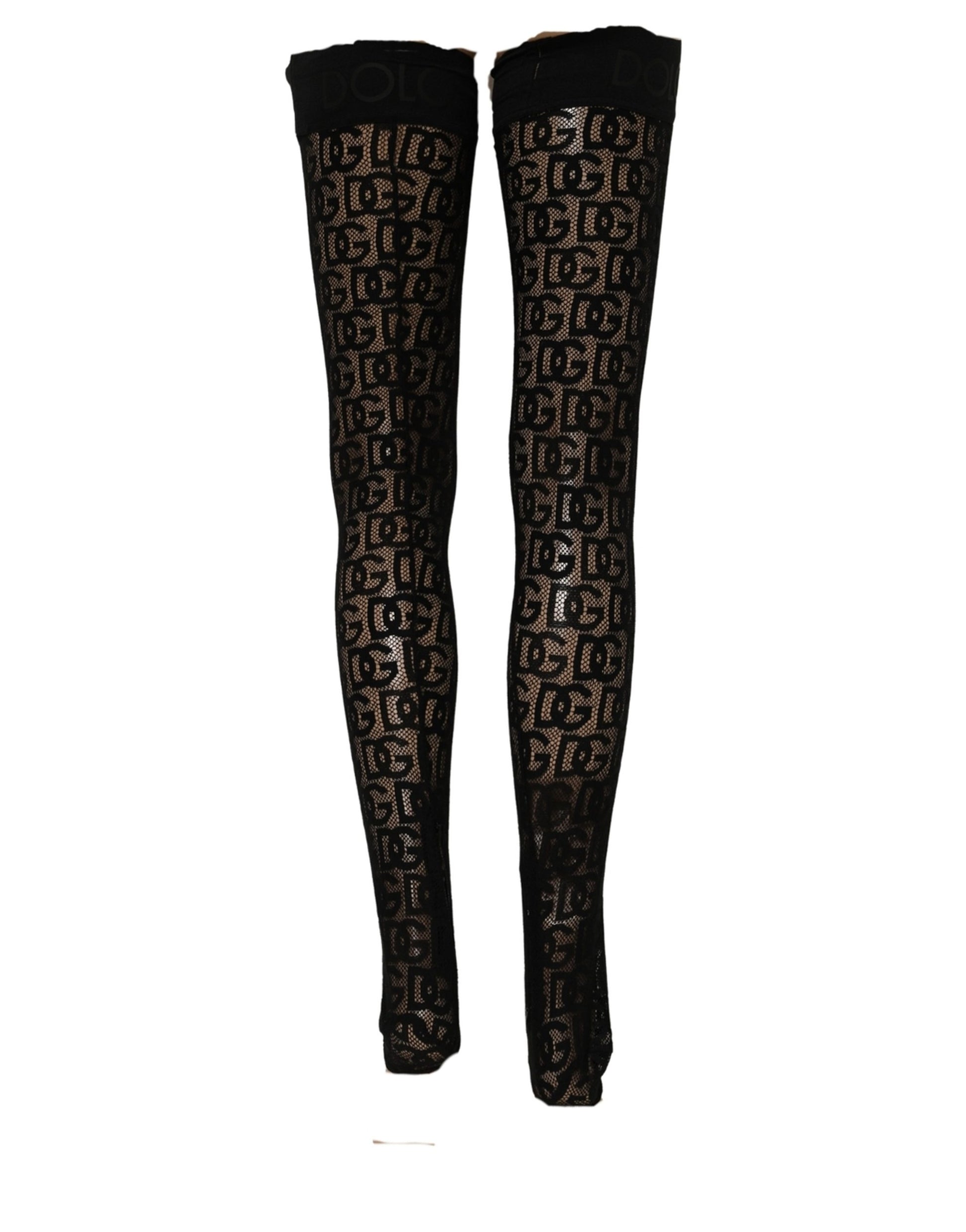 Dolce & Gabbana Black DG Logo Sheer Nylon Thigh High Socks Dolce & Gabbana