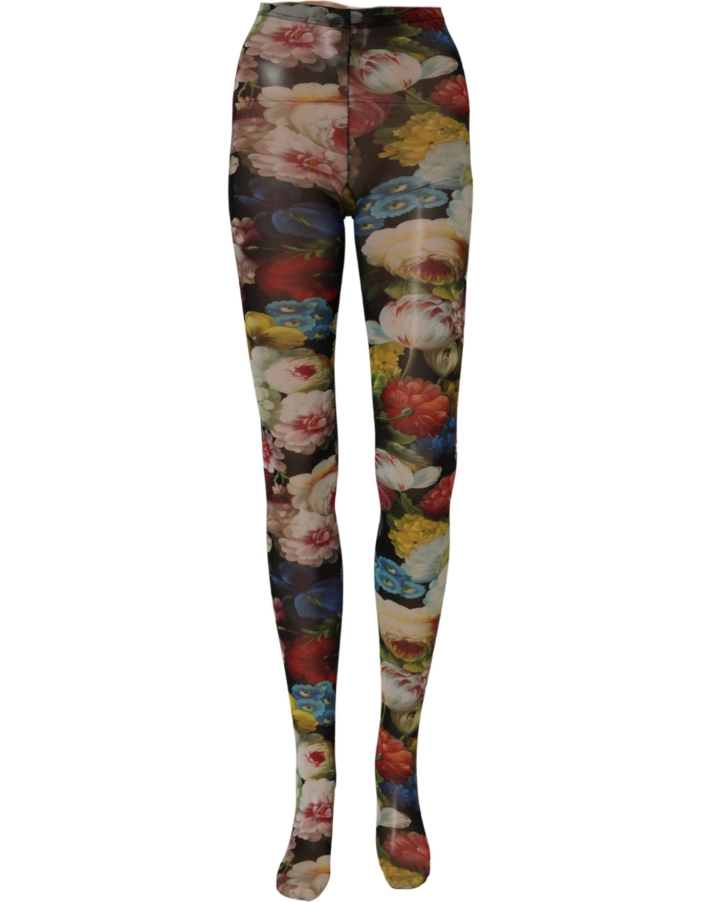 Dolce & Gabbana Black Floral Print Tights Sheer Stockings Socks Dolce & Gabbana