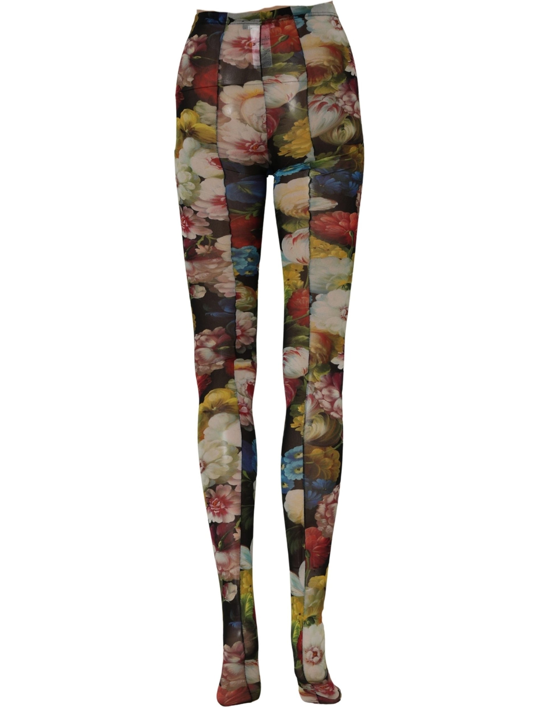 Dolce & Gabbana Black Floral Print Tights Sheer Stockings Socks Dolce & Gabbana
