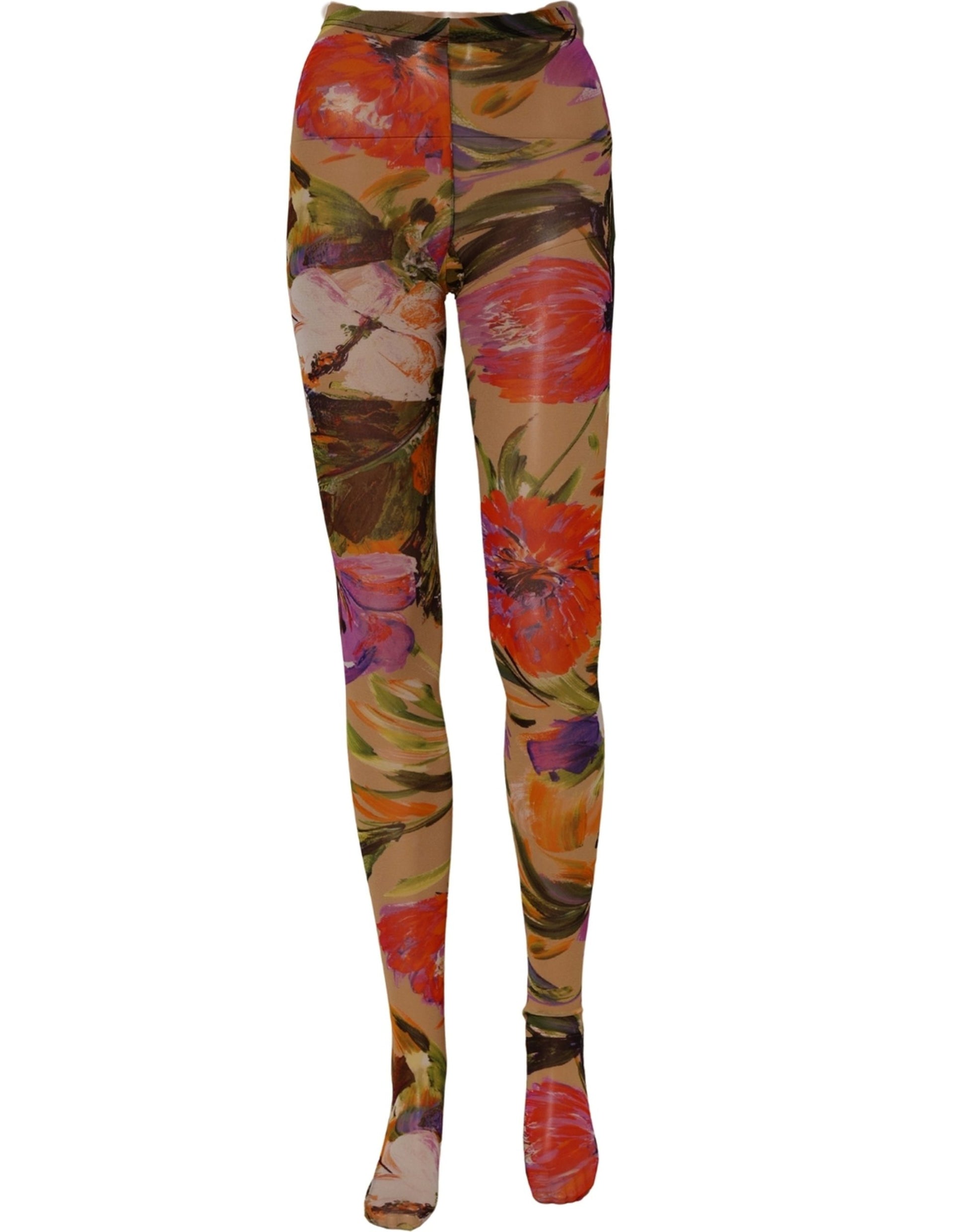 Dolce & Gabbana Beige Floral Print Tights Sheer Stockings Socks Dolce & Gabbana