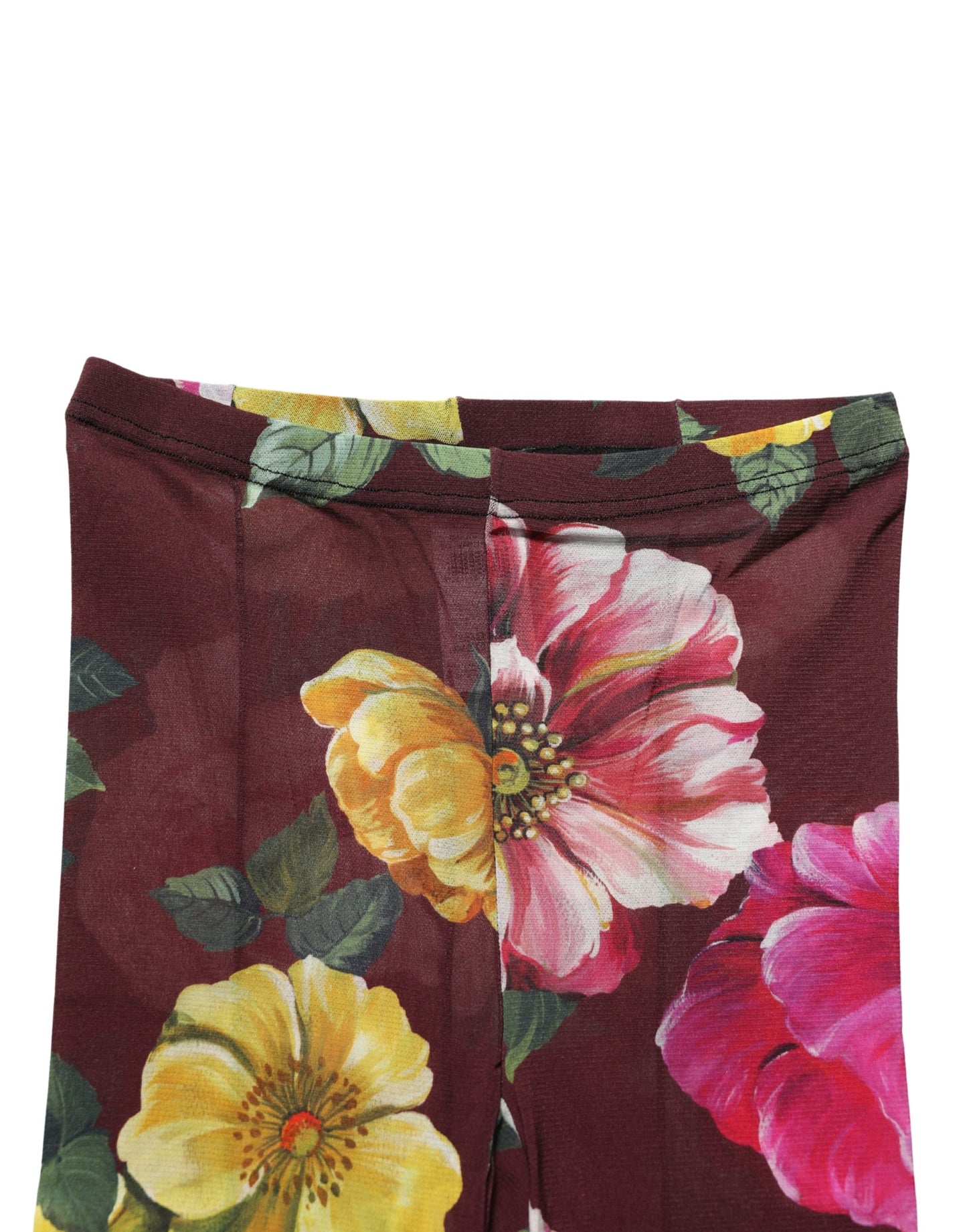 Dolce & Gabbana Maroon Floral Print Tights Sheer Stockings Socks Dolce & Gabbana