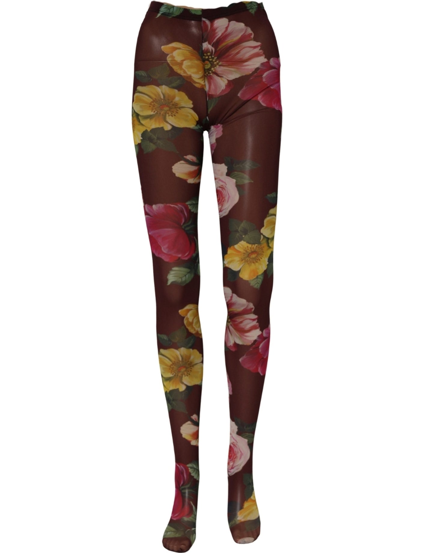 Dolce & Gabbana Maroon Floral Print Tights Sheer Stockings Socks Dolce & Gabbana