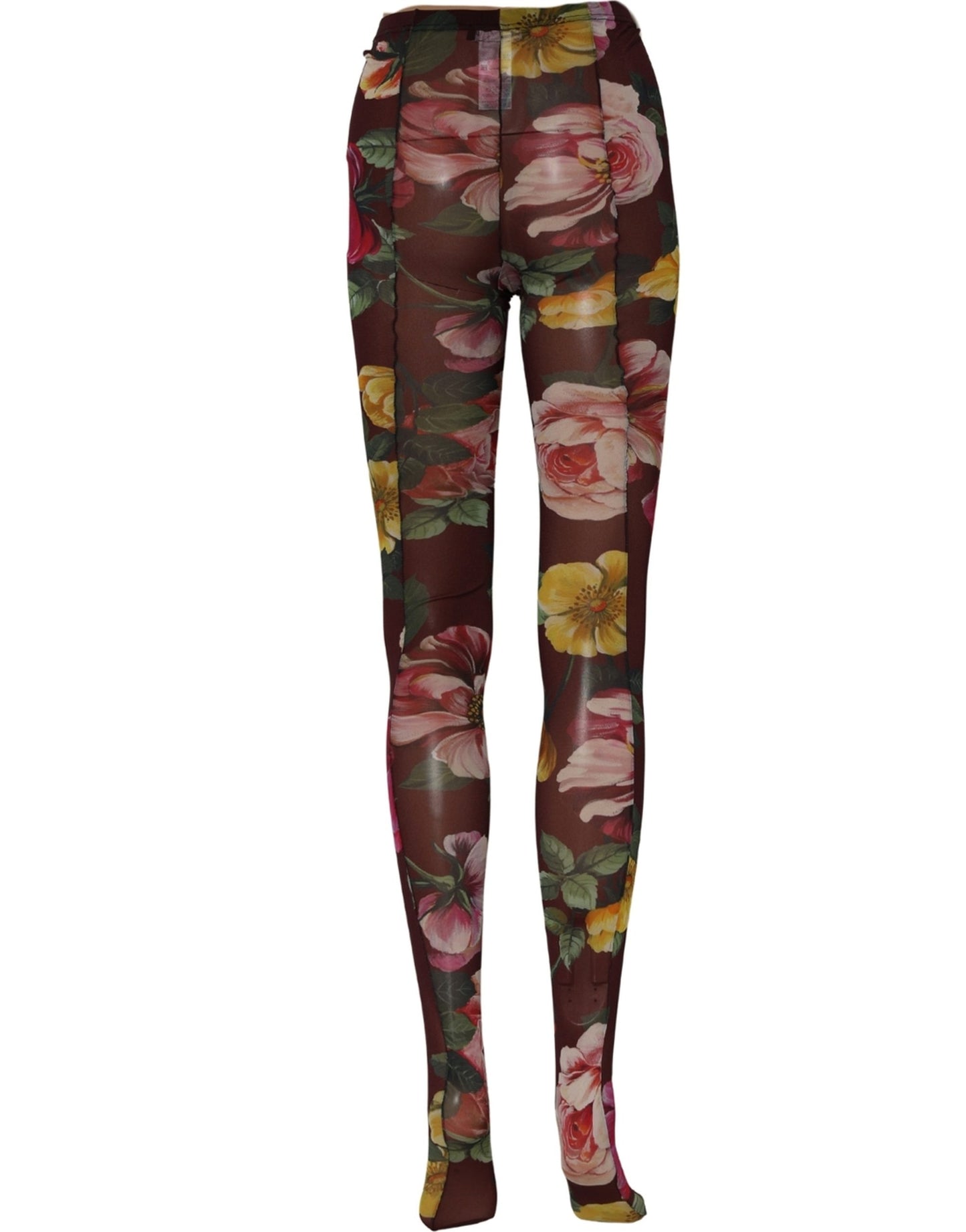 Dolce & Gabbana Maroon Floral Print Tights Sheer Stockings Socks Dolce & Gabbana