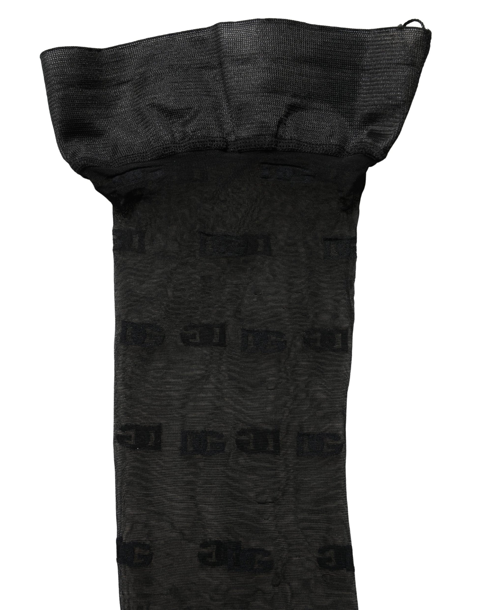 Dolce & Gabbana Black Sheer Logo Monogram Tights Stockings Socks Dolce & Gabbana