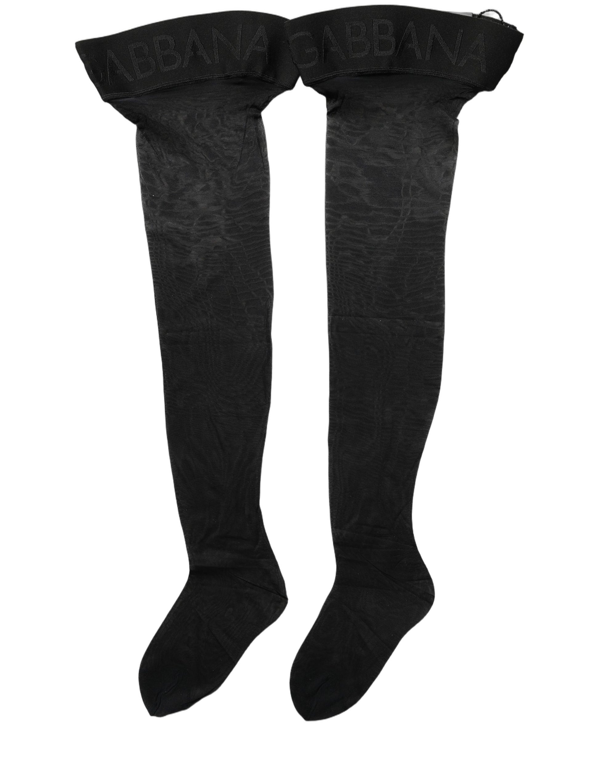 Dolce & Gabbana Black Nylon Logo Calf Long Women Accessory Socks Dolce & Gabbana